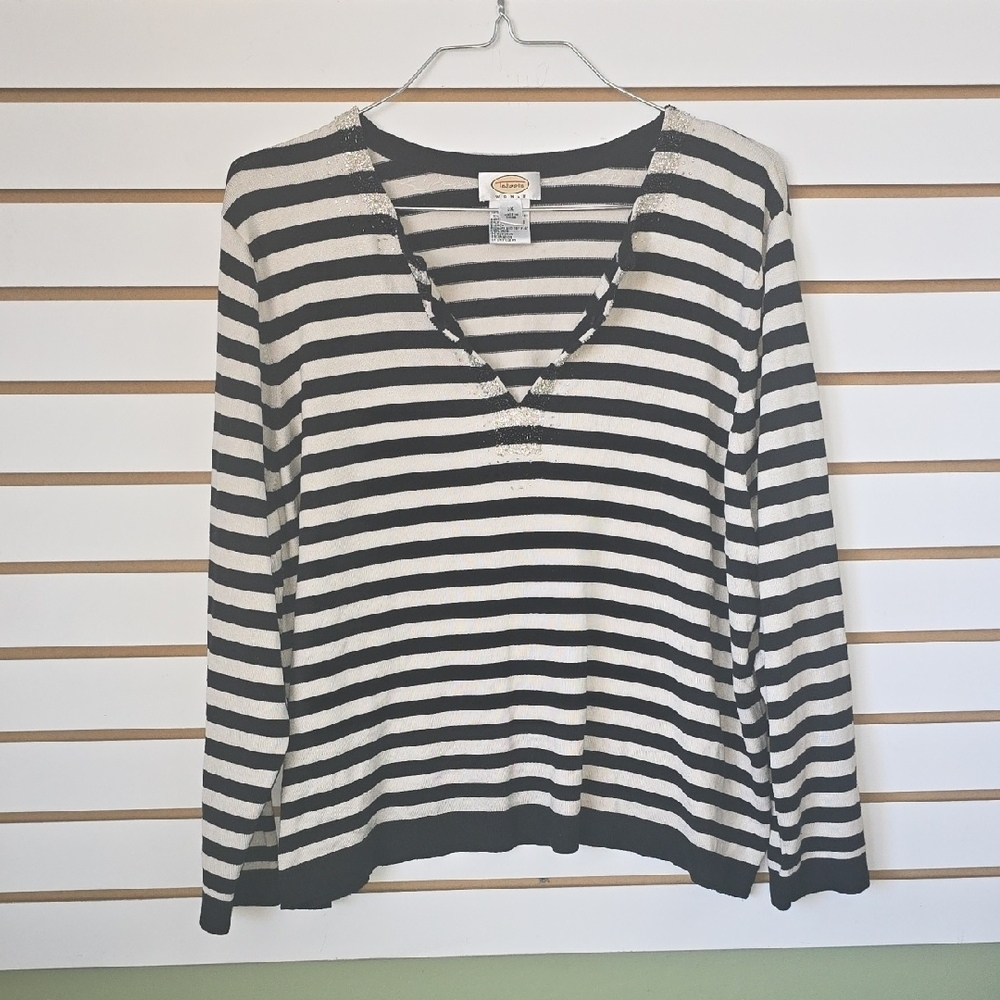 Silk Bejeweled Striped Long Sleeve Talbots Top 3x